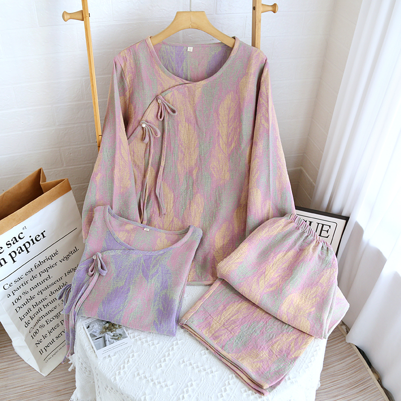 Feather-colored woven set with placket buttons, 2 colors - Image 5